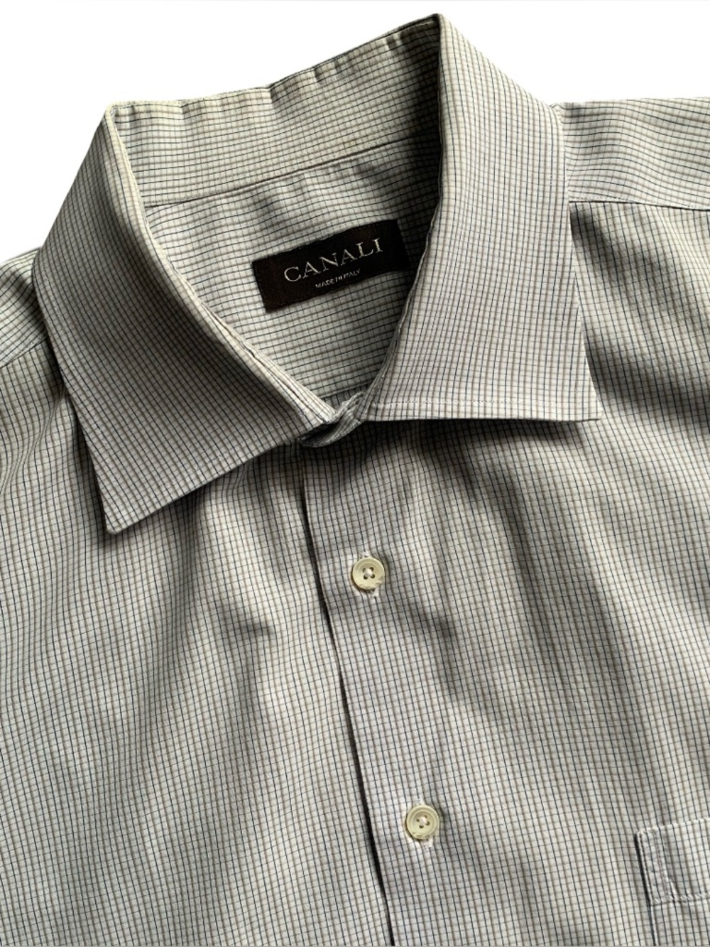 Canali Regular Fit Microcheck Dress Shirt Size 18.5